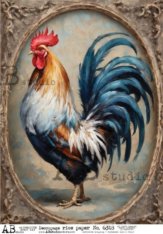 A4 Framed Rooster AB Studios 6318