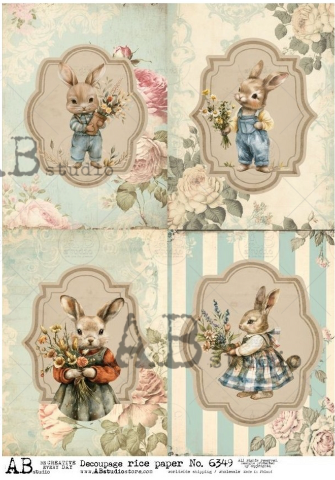 A4 Vintage Framed Bunnies Quad AB Studios 6349