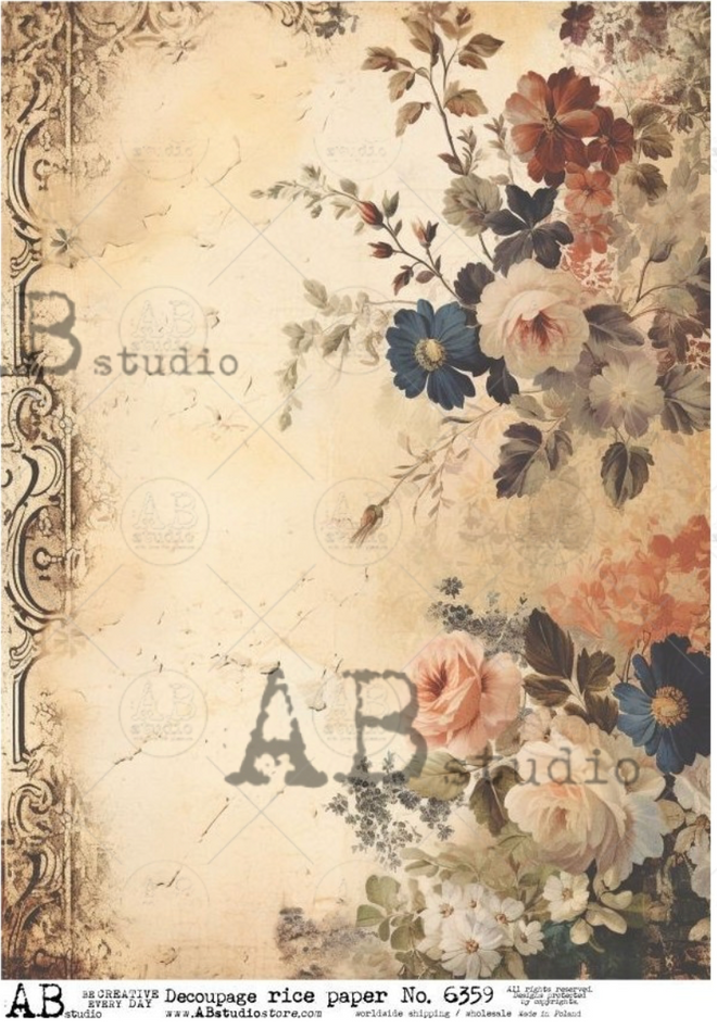 A4 Vintage Flower Rice Paper Background AB Studios 6359