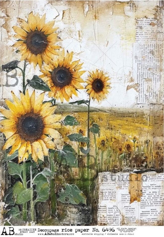 A4 Rustic Sunflowers Parchment AB Studios 6496