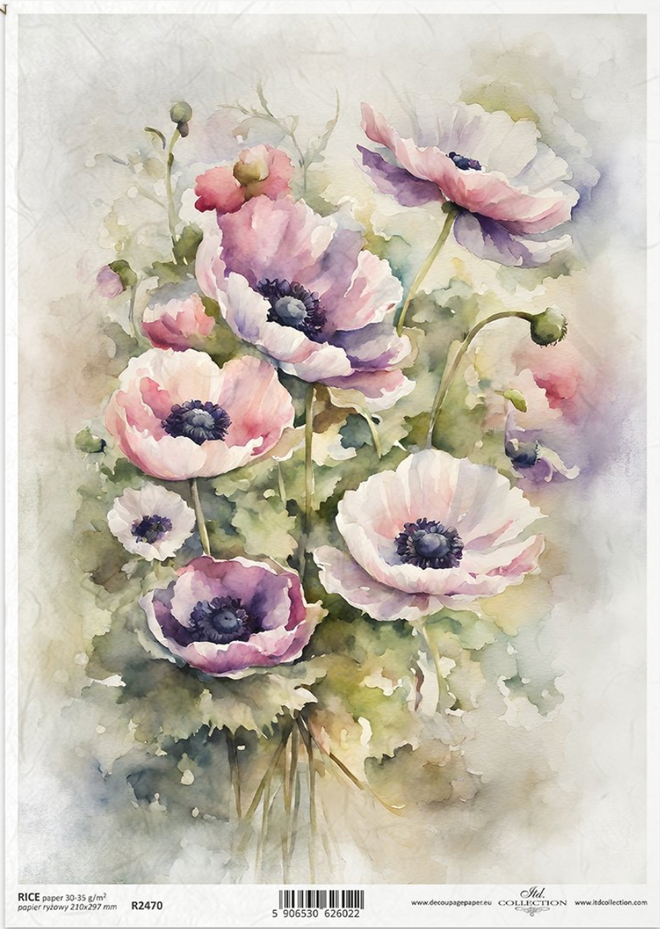 A4 Anemone ITD Collection Decoupage Paper R2470