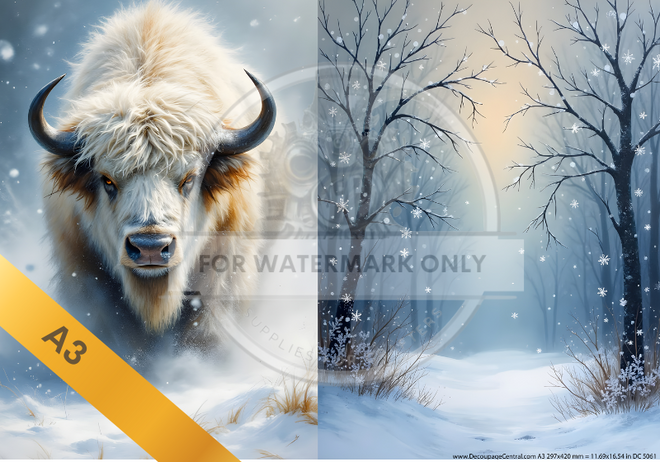 A3 Totonka White Buffalo- One Sheet with two Complimentary Designs Rice Paper DC5061