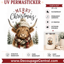 Highland Cow Christmas UV DTF PermaSticker 3.63" x 4.2"