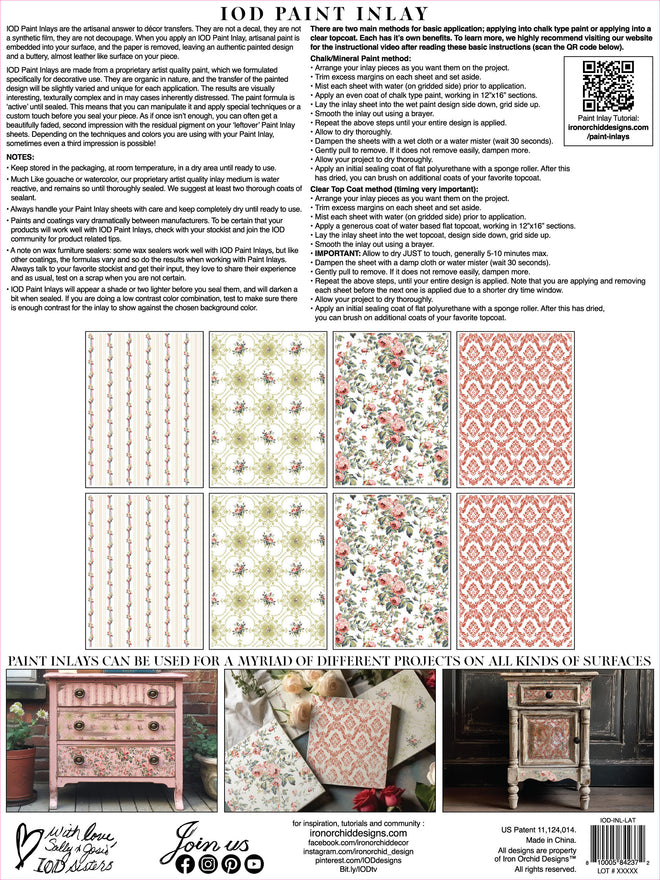 IOD Lattice Rose, Paint Inlays 12" x16" Pad, 8 pages