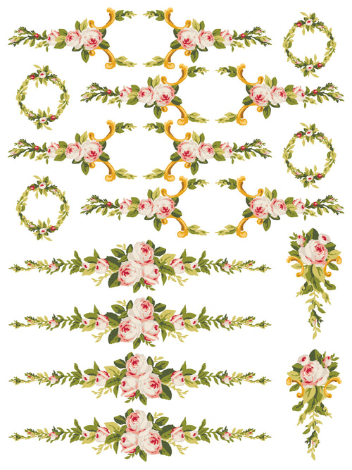 IOD Petite Fleur PINK , Paint Inlays 12" x16" Pad, 4 pages