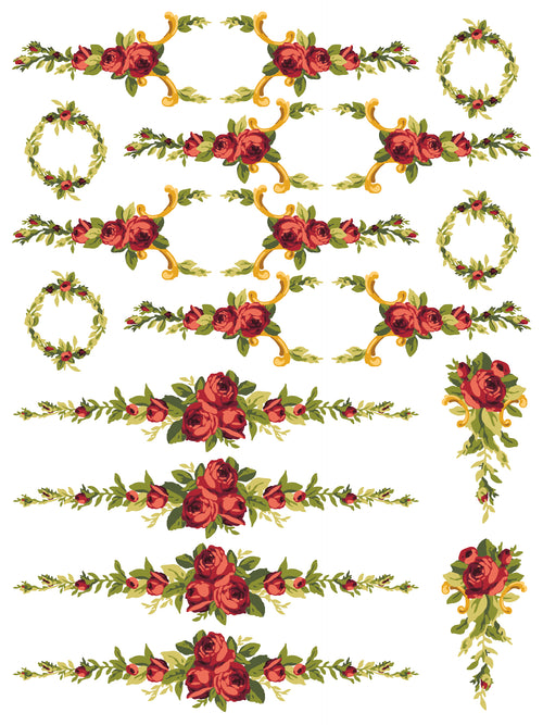 IOD Petite Fleur RED, Paint Inlays 12" x16" Pad, 4 pages