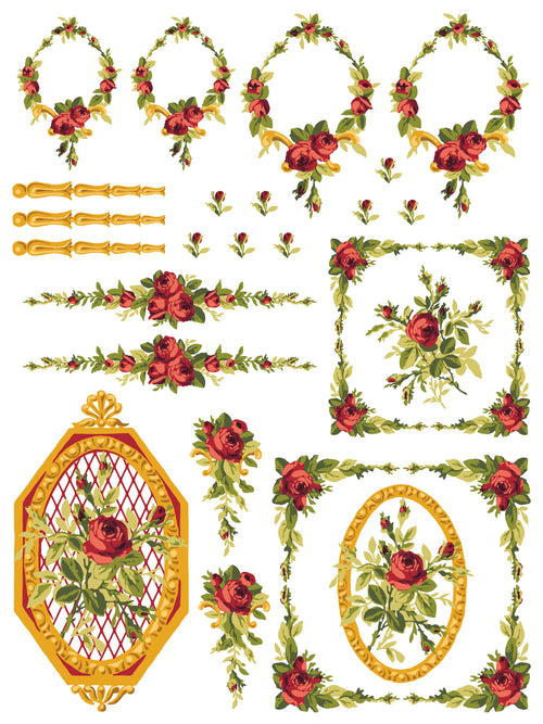 IOD Petite Fleur RED, Paint Inlays 12" x16" Pad, 4 pages