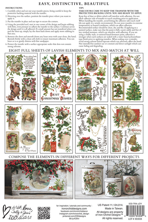 IOD Christmas Joy Transfer , Rub on Transfer 12" x 8" Pad.