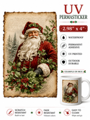 Holly Jolly Santa UV DTF PermaSticker.  2.98" x 4"