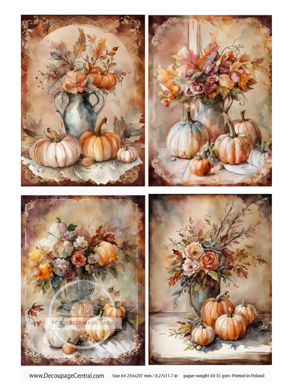 A4  Watercolor Pumpkins 4 design page Rice Paper DC111