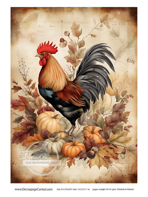 A4 Fall Rooster Rice Paper DC112