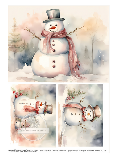 A4 Snowman Trio Rice Paper DC133