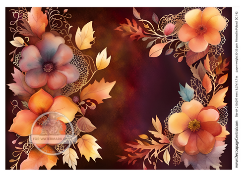 A4 Dark Fall Floral Background Rice Paper DC142