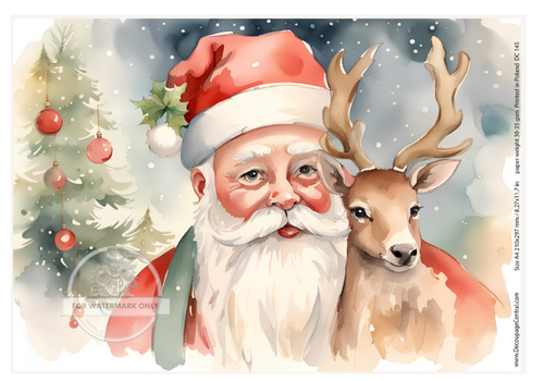 A4 Santa and Deer Rice Paper DC145