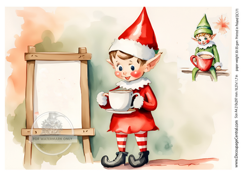A4 Christmas Elf with Sign Board Rice Paper DC171