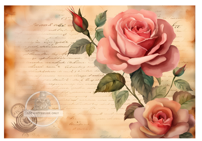 A4 Floral On Parchment Duo Rice Paper DC174