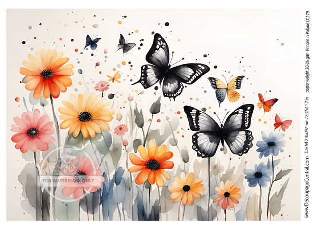 A4 Spring Flowers and Butterflies Rice Paper DC179