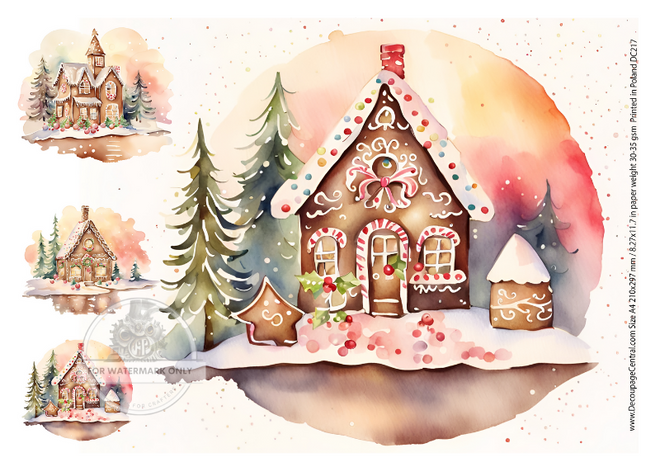 A4 Gingerbread Houses Rice Paper DC217