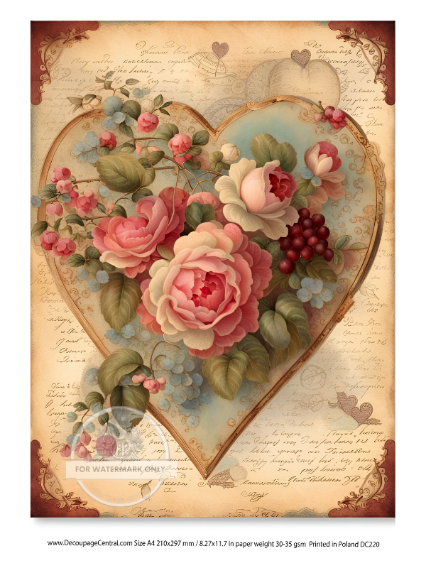 A4 Victorian Heart Rice Paper DC220