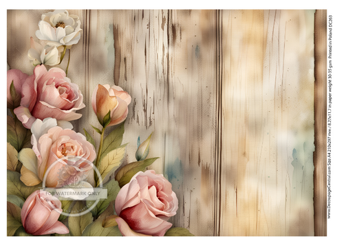 A4 Shiplap and Roses Decoupage Rice Paper DC263