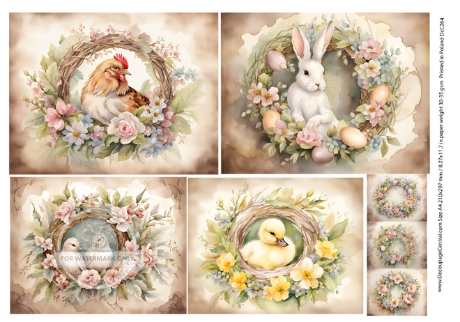 A4 Spring Animal Wreaths Rice Paper DC264