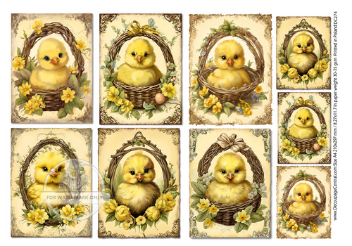 A4 Chicks in Baskets Multi Rice Paper DC 274