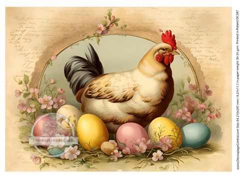 A4 Hen with Easter Eggs Rice Paper DC 287