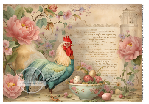 A4 French Rooster Decoupage Rice Paper DC308