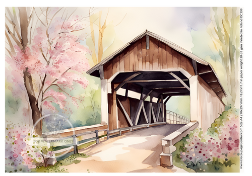 A4 Spring Covered Bridge  Decoupage Rice Paper DC309