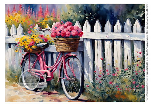 A4 Pink Bicycle Flowers Paper DC 321