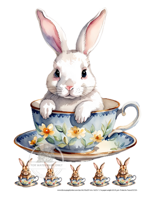 A4 Bunny in A Teacup Rice Paper DC323