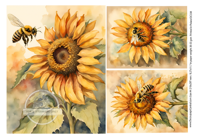 A4 Bee n Sunflowers Rice Paper DC338