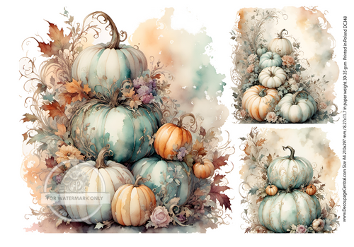 A4 Watercolor Stacked Pumpkin Trio Rice Paper DC348