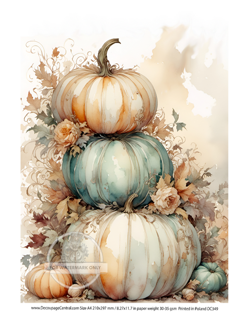 A4 Watercolor Stacked Pumpkin Stack Rice Paper DC349