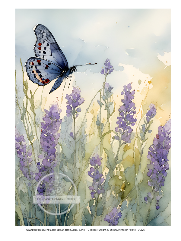 A4  Lavender Butterfly Rice Paper DC376