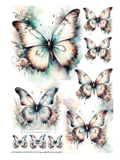 A4 Cottagecore Butterflies Rice Paper DC384