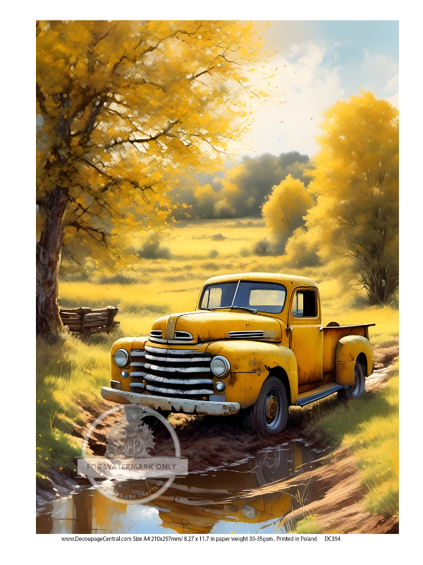 A4 Old Yellow Truck Duo Rice Paper DC394