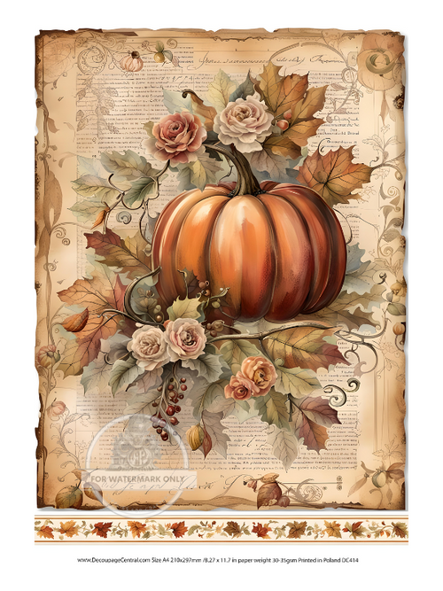 A4 Autumn Pumpkin Floral Rice Paper DC414