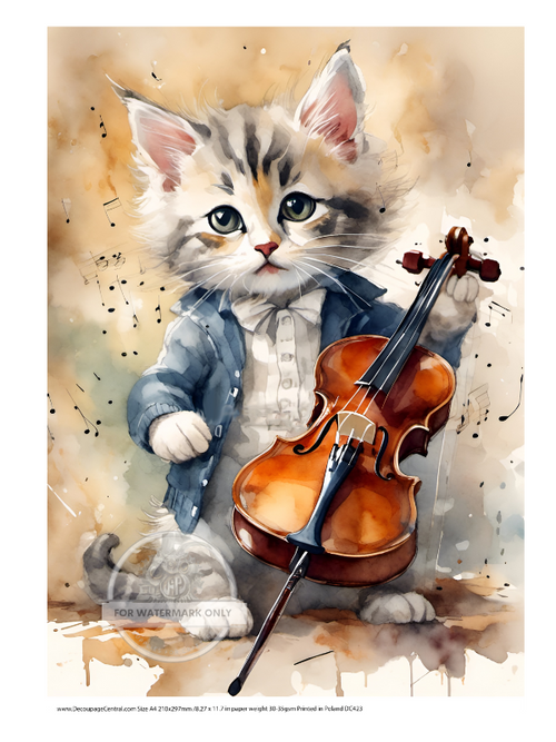 A4 Fiddling Kitten Rice Paper DC423