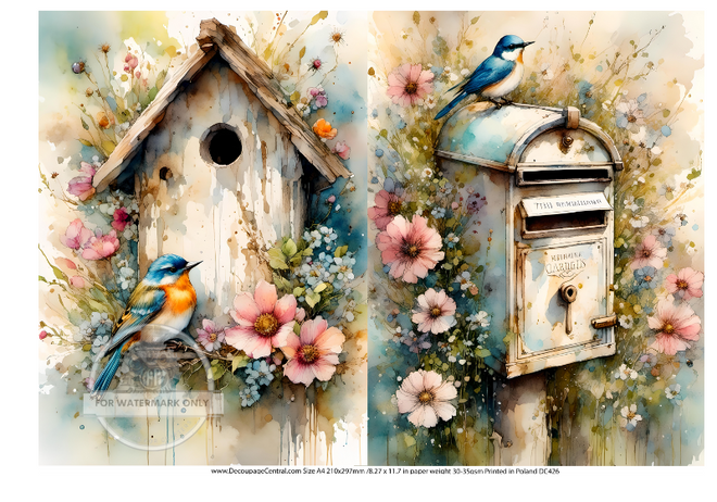 A4 Mailbox and Birdhouse Rice Paper DC426