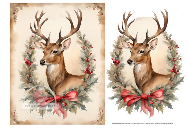 A4 Christmas Stag Duo Rice Paper DC453