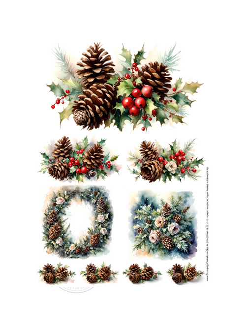 A4 Christmas Cones Multi Rice Paper DC455