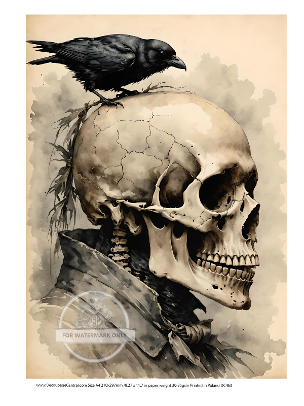 A4 Skeleton and Crow Rice Paper DC463