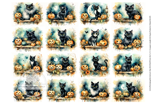 A4 Cats n Pumpkins Multi Rice Paper DC479