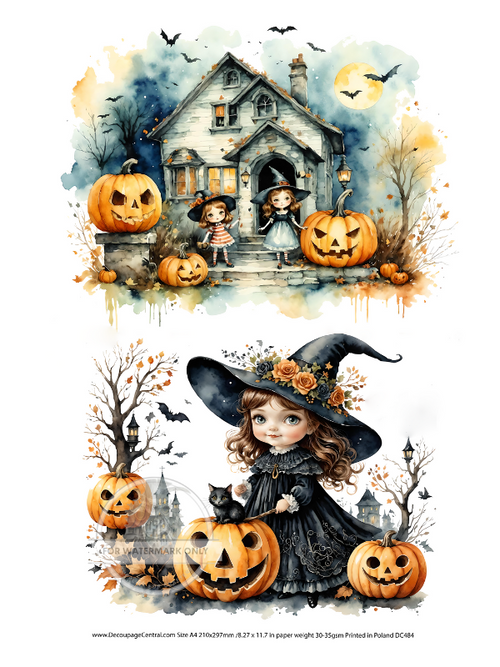 A4 Cute Little Witches Rice Paper DC484