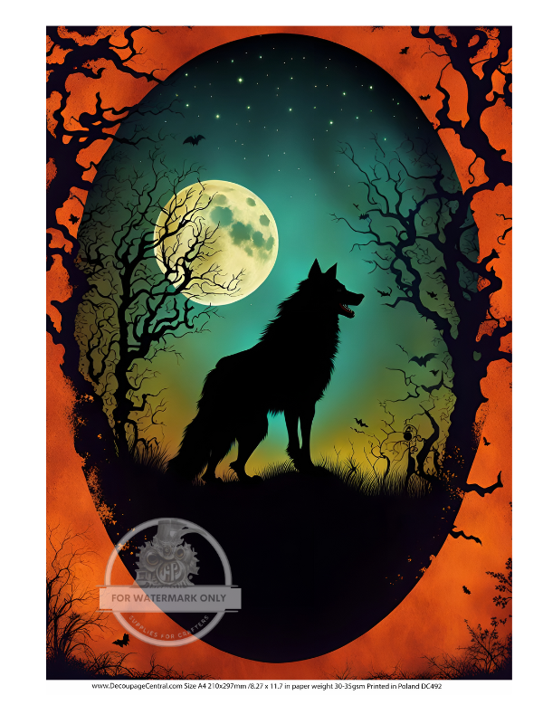 A4 Full Moon Rising Halloween Rice Paper DC492