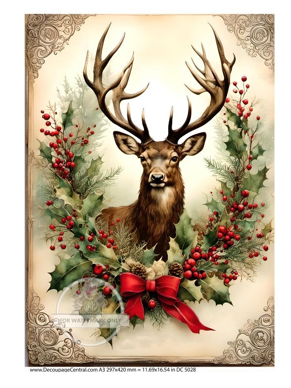 A3 Christmas Stag Rice Paper DC5028