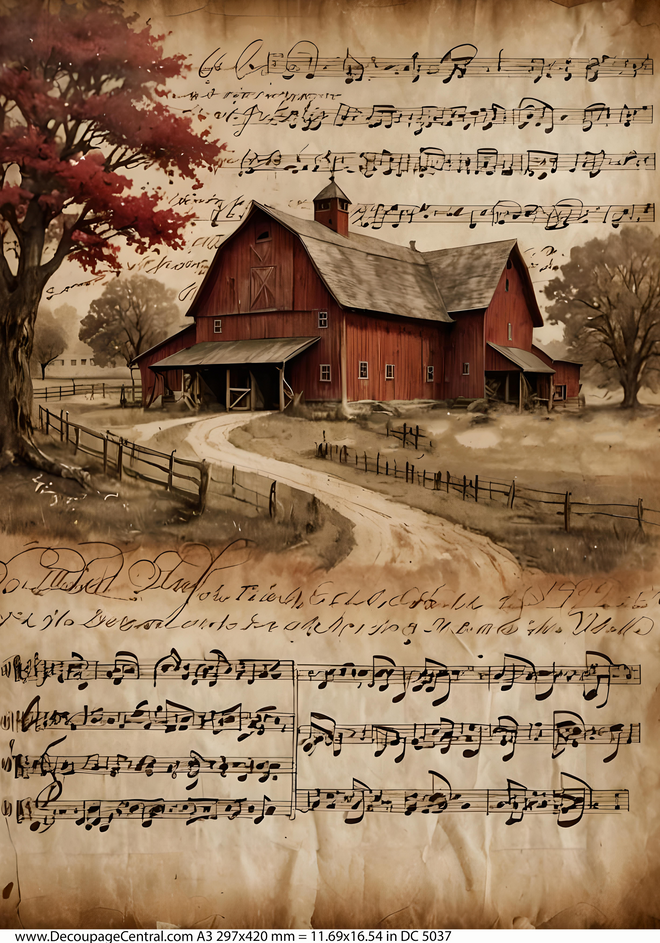 A3 Red Barn Melody Rice Paper DC5037