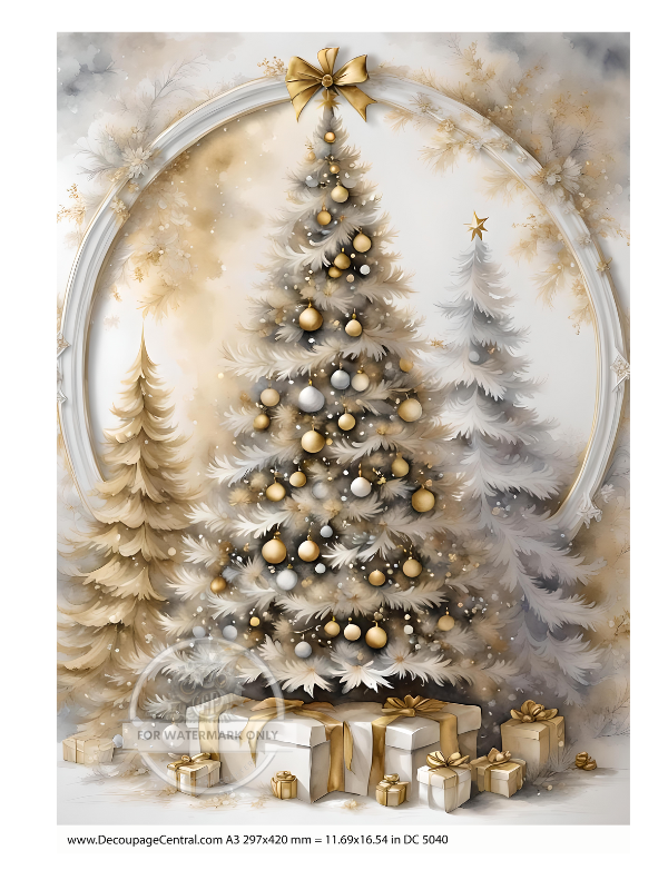 A3 Gold & Silver Christmas Tree Rice Paper DC5040