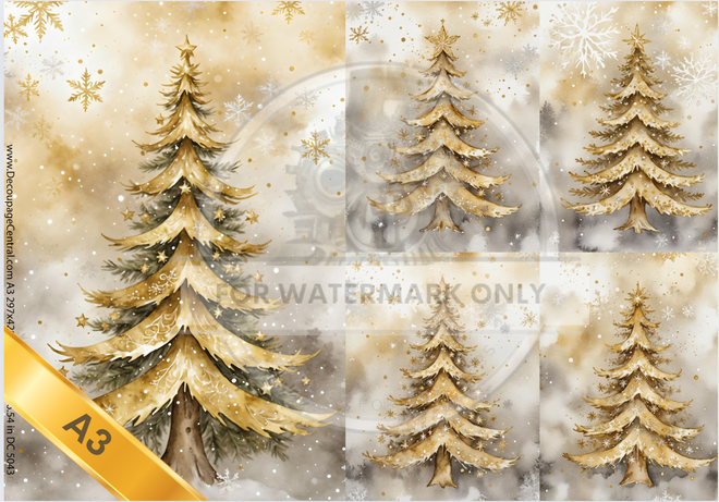 A3 Golden Christmas Tree Rice Paper DC5043